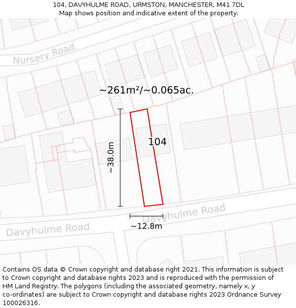 104, DAVYHULME ROAD, URMSTON, MANCHESTER, M41 7DL: Plot and title map