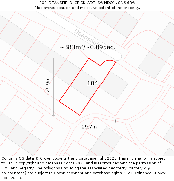 104, DEANSFIELD, CRICKLADE, SWINDON, SN6 6BW: Plot and title map
