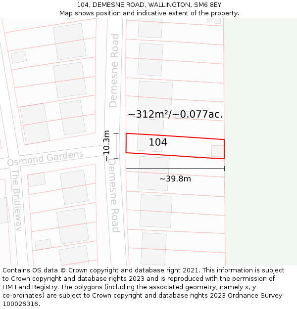 104, DEMESNE ROAD, WALLINGTON, SM6 8EY: Plot and title map