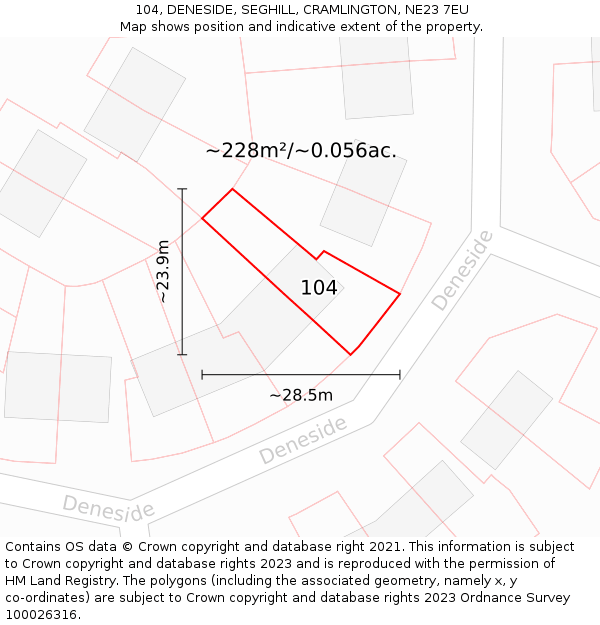 104, DENESIDE, SEGHILL, CRAMLINGTON, NE23 7EU: Plot and title map