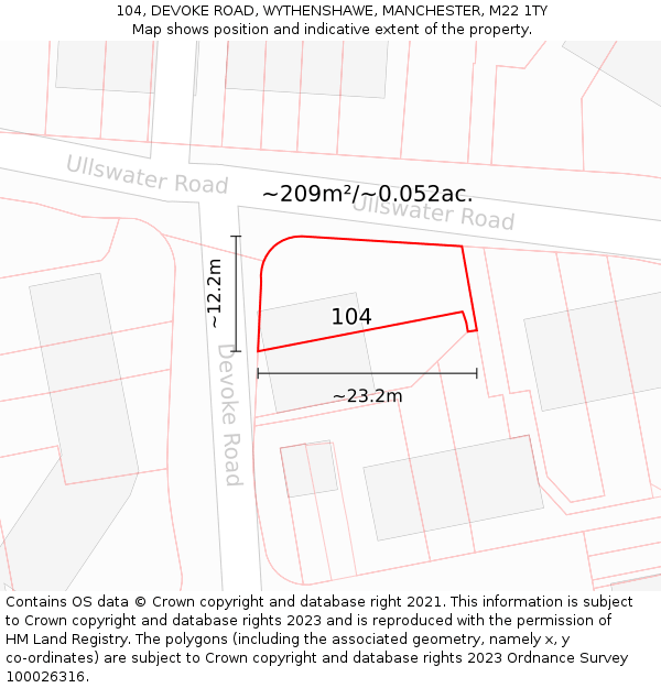 104, DEVOKE ROAD, WYTHENSHAWE, MANCHESTER, M22 1TY: Plot and title map