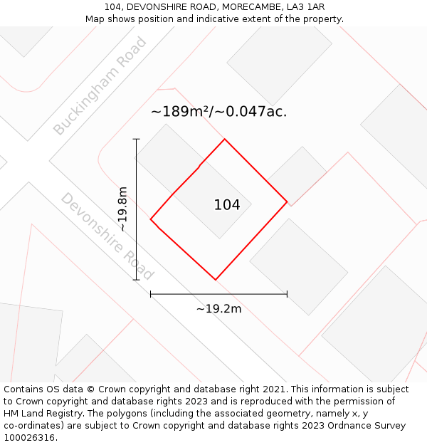 104, DEVONSHIRE ROAD, MORECAMBE, LA3 1AR: Plot and title map