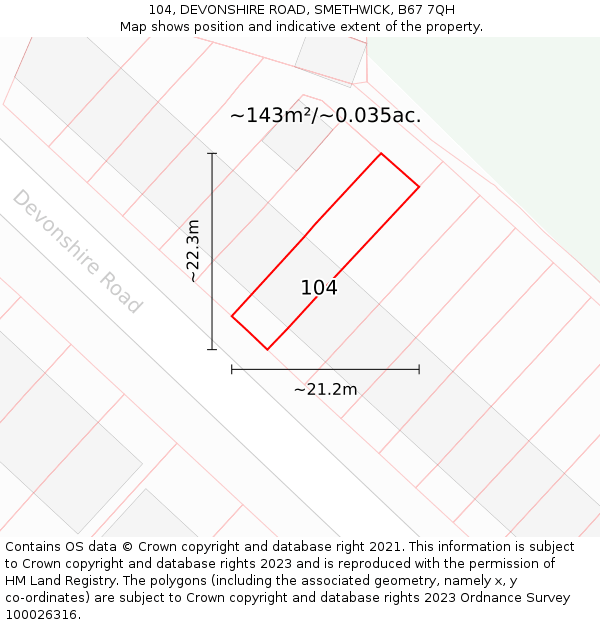 104, DEVONSHIRE ROAD, SMETHWICK, B67 7QH: Plot and title map