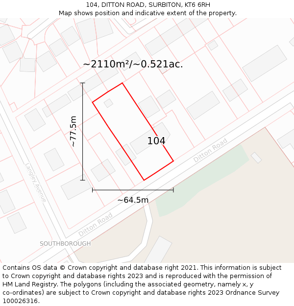 104, DITTON ROAD, SURBITON, KT6 6RH: Plot and title map