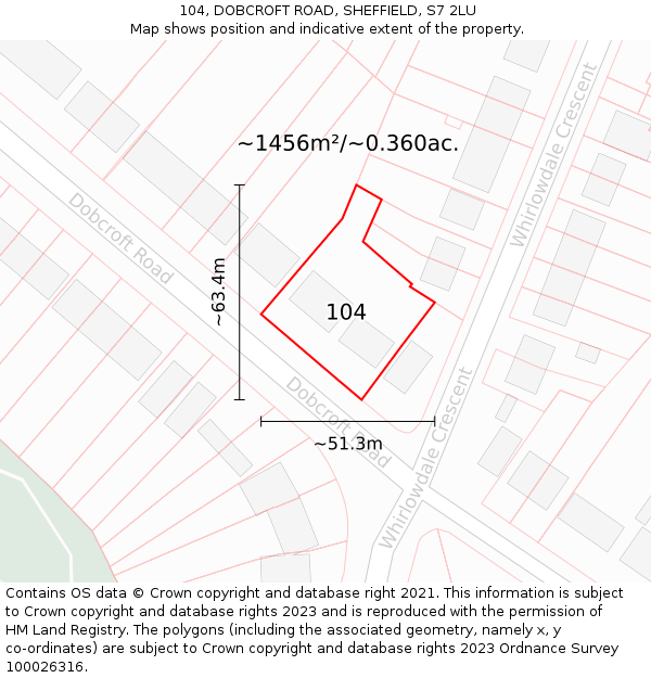 104, DOBCROFT ROAD, SHEFFIELD, S7 2LU: Plot and title map