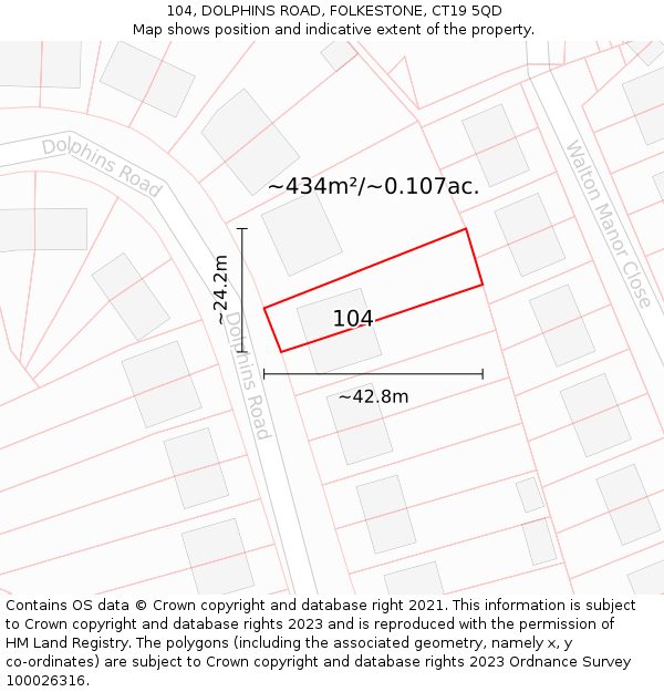104, DOLPHINS ROAD, FOLKESTONE, CT19 5QD: Plot and title map
