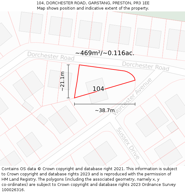 104, DORCHESTER ROAD, GARSTANG, PRESTON, PR3 1EE: Plot and title map
