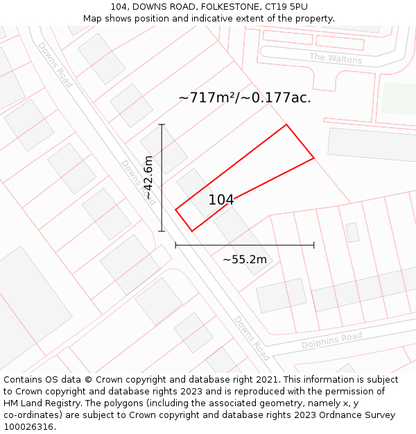 104, DOWNS ROAD, FOLKESTONE, CT19 5PU: Plot and title map