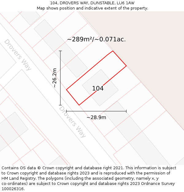 104, DROVERS WAY, DUNSTABLE, LU6 1AW: Plot and title map