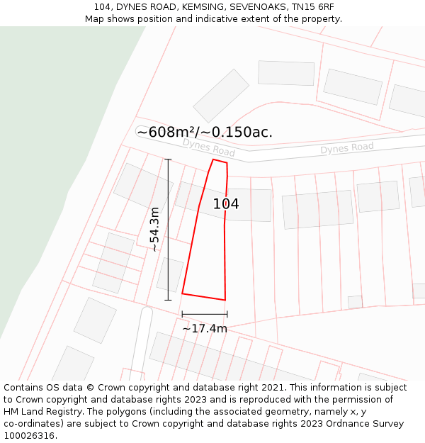 104, DYNES ROAD, KEMSING, SEVENOAKS, TN15 6RF: Plot and title map