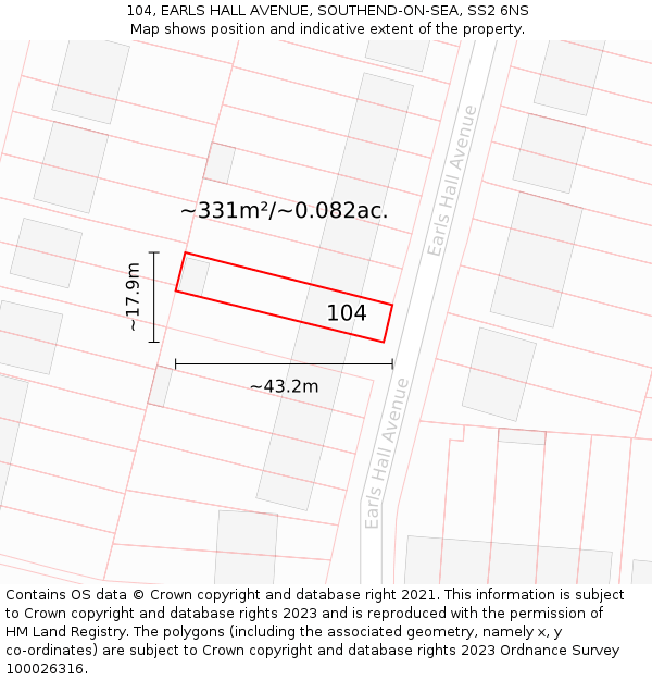 104, EARLS HALL AVENUE, SOUTHEND-ON-SEA, SS2 6NS: Plot and title map