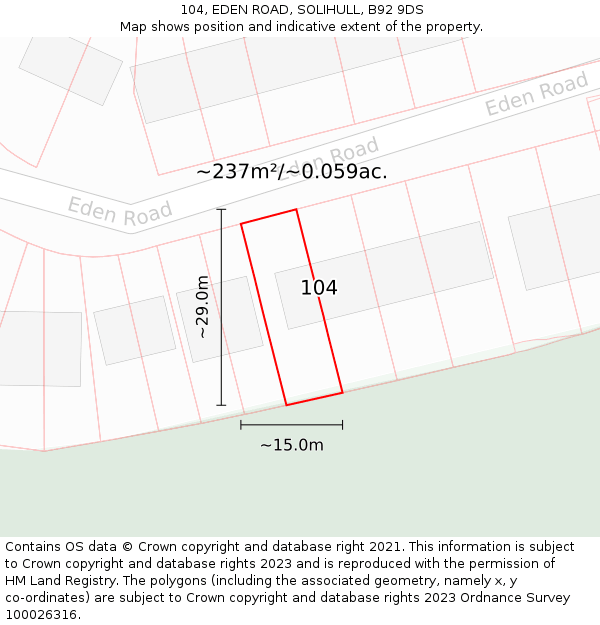 104, EDEN ROAD, SOLIHULL, B92 9DS: Plot and title map
