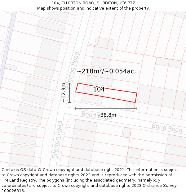 104, ELLERTON ROAD, SURBITON, KT6 7TZ: Plot and title map