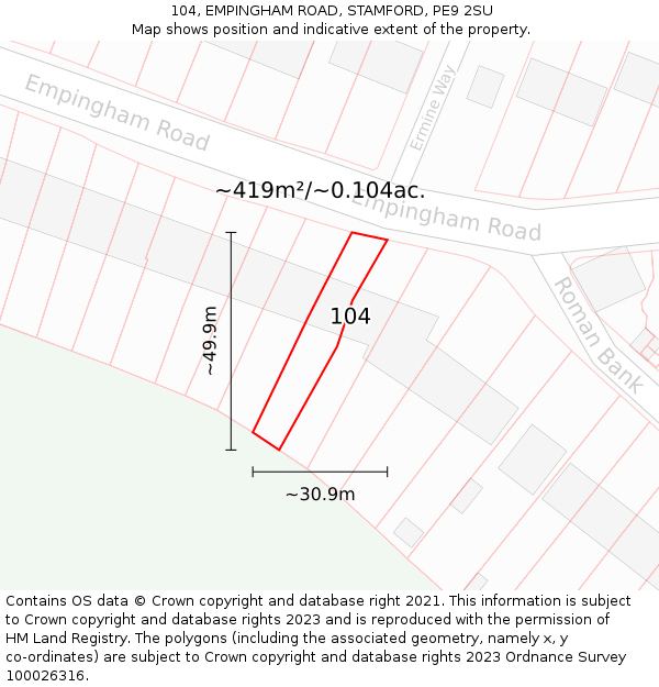 104, EMPINGHAM ROAD, STAMFORD, PE9 2SU: Plot and title map