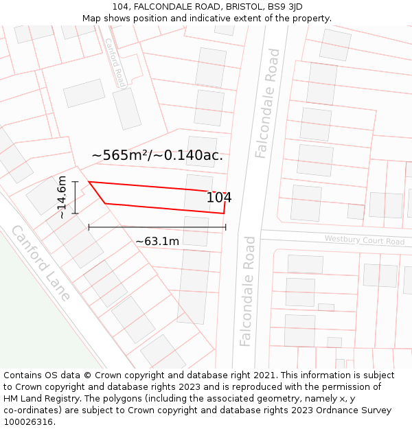 104, FALCONDALE ROAD, BRISTOL, BS9 3JD: Plot and title map