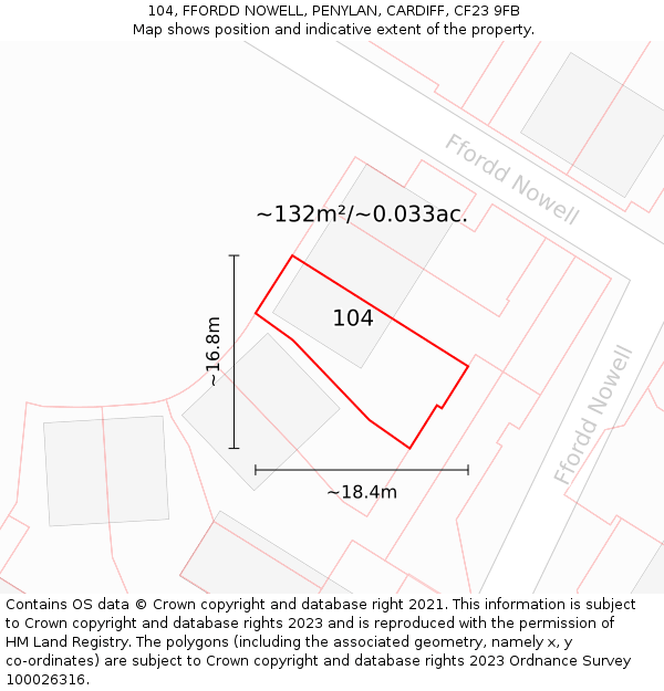 104, FFORDD NOWELL, PENYLAN, CARDIFF, CF23 9FB: Plot and title map