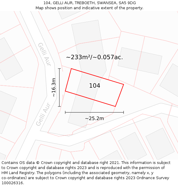 104, GELLI AUR, TREBOETH, SWANSEA, SA5 9DG: Plot and title map