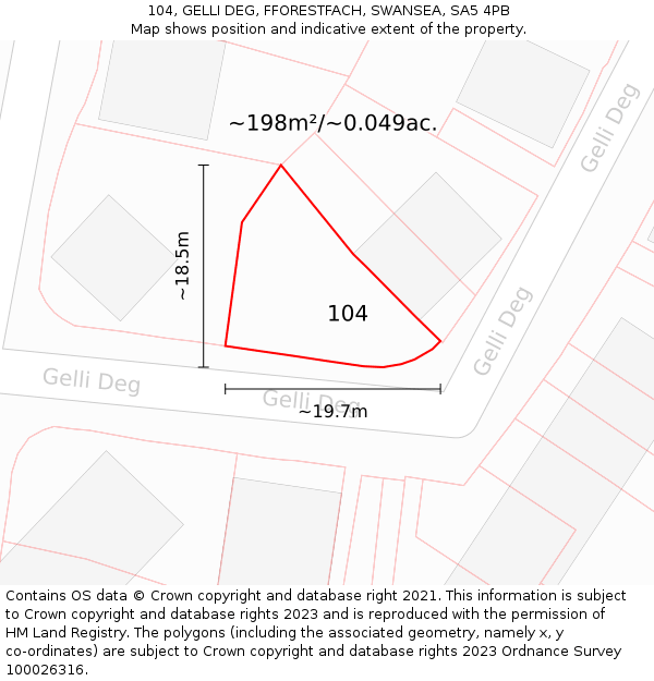 104, GELLI DEG, FFORESTFACH, SWANSEA, SA5 4PB: Plot and title map