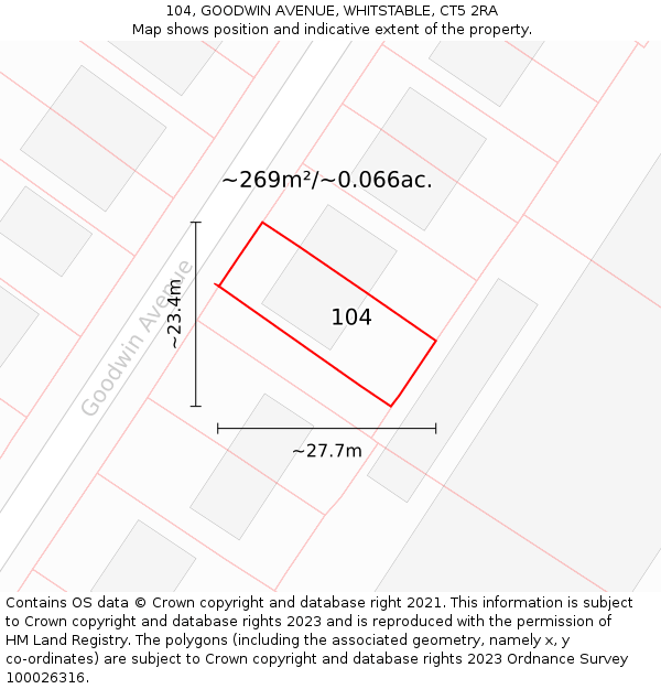 104, GOODWIN AVENUE, WHITSTABLE, CT5 2RA: Plot and title map