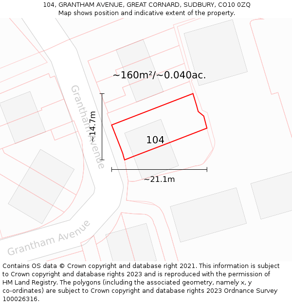 104, GRANTHAM AVENUE, GREAT CORNARD, SUDBURY, CO10 0ZQ: Plot and title map