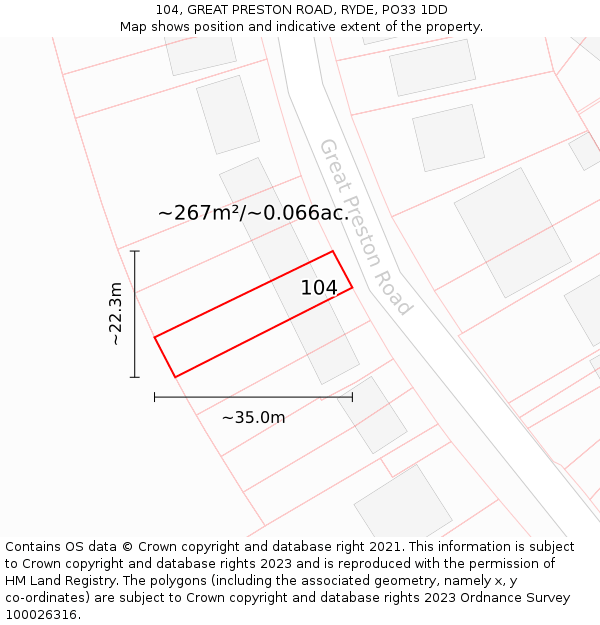 104, GREAT PRESTON ROAD, RYDE, PO33 1DD: Plot and title map