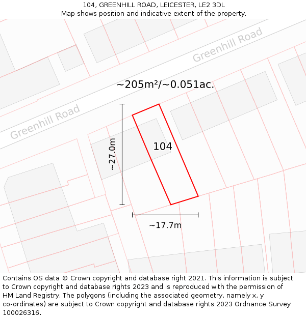 104, GREENHILL ROAD, LEICESTER, LE2 3DL: Plot and title map