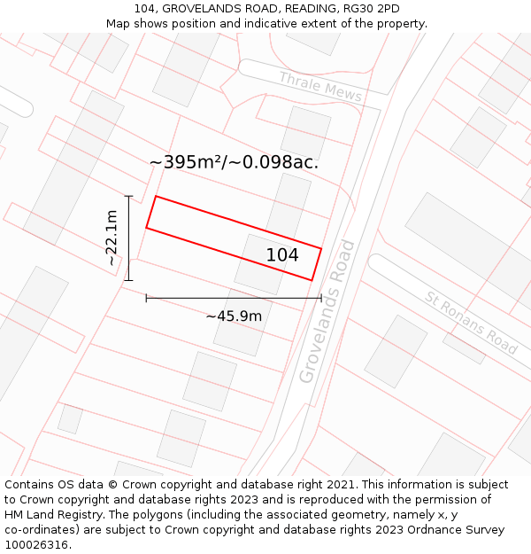 104, GROVELANDS ROAD, READING, RG30 2PD: Plot and title map