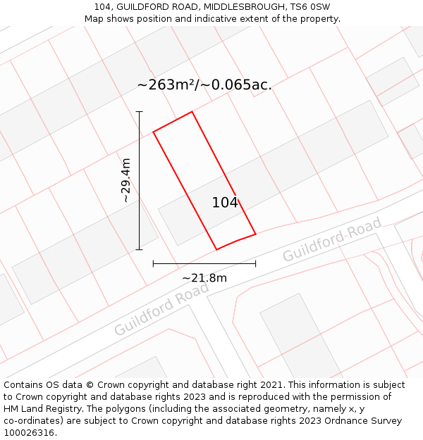 104, GUILDFORD ROAD, MIDDLESBROUGH, TS6 0SW: Plot and title map