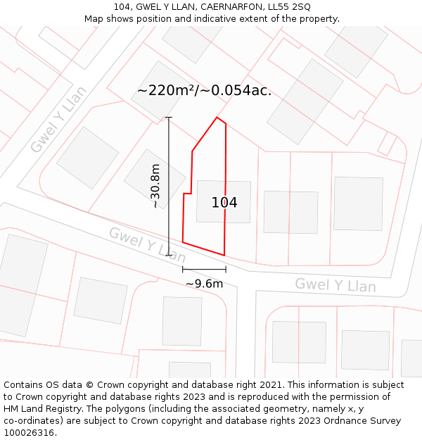 104, GWEL Y LLAN, CAERNARFON, LL55 2SQ: Plot and title map