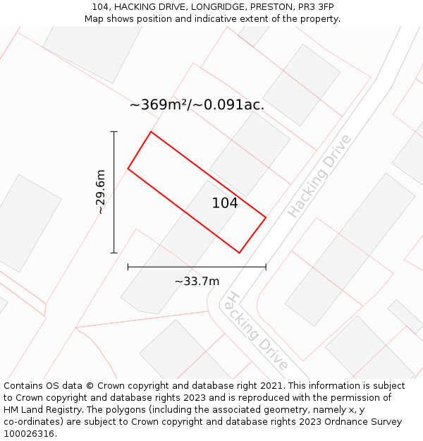 104, HACKING DRIVE, LONGRIDGE, PRESTON, PR3 3FP: Plot and title map