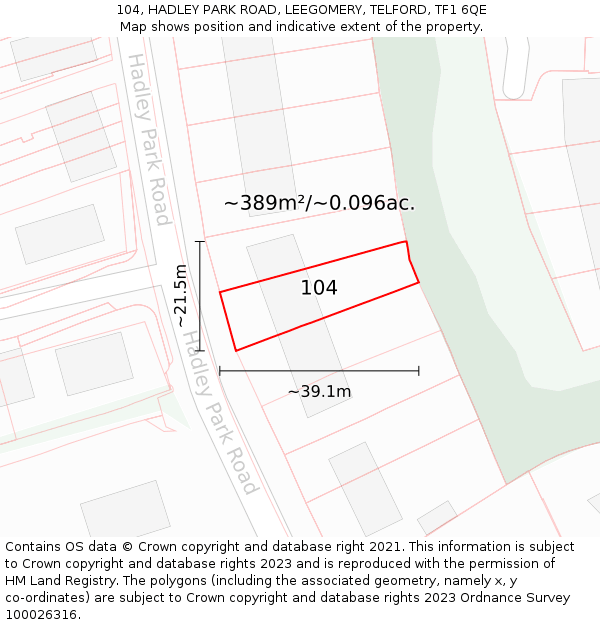 104, HADLEY PARK ROAD, LEEGOMERY, TELFORD, TF1 6QE: Plot and title map