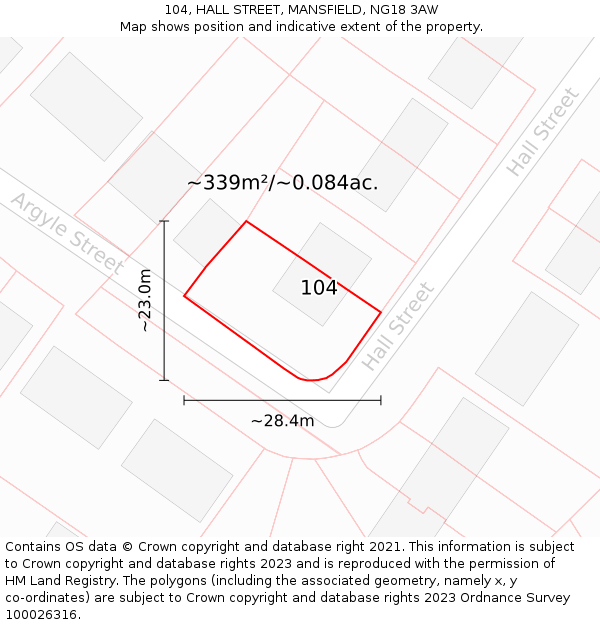 104, HALL STREET, MANSFIELD, NG18 3AW: Plot and title map