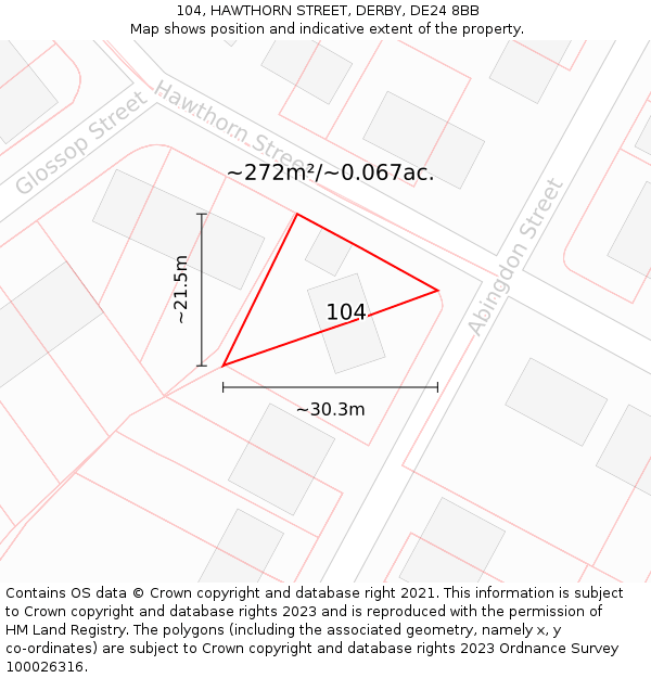 104, HAWTHORN STREET, DERBY, DE24 8BB: Plot and title map