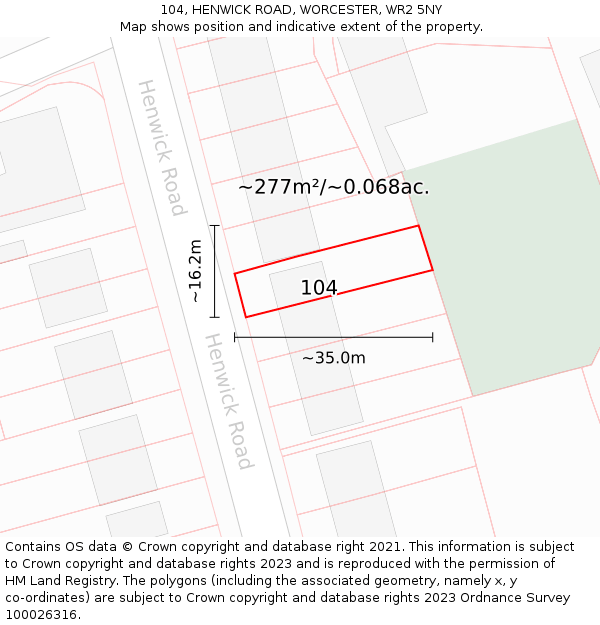 104, HENWICK ROAD, WORCESTER, WR2 5NY: Plot and title map