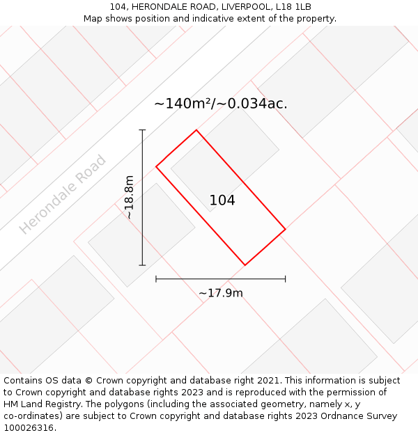 104, HERONDALE ROAD, LIVERPOOL, L18 1LB: Plot and title map