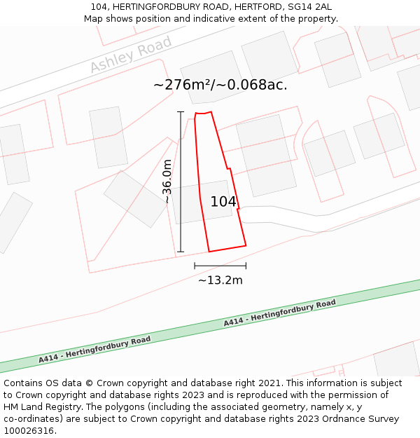 104, HERTINGFORDBURY ROAD, HERTFORD, SG14 2AL: Plot and title map