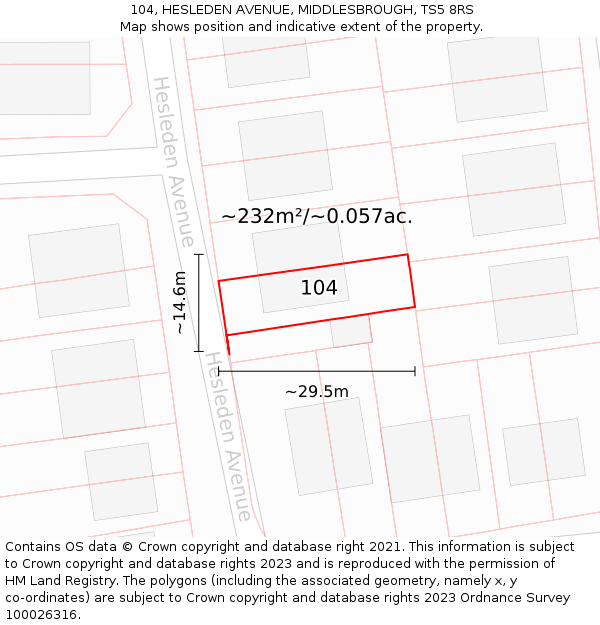 104, HESLEDEN AVENUE, MIDDLESBROUGH, TS5 8RS: Plot and title map