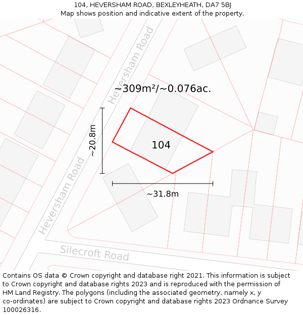 104, HEVERSHAM ROAD, BEXLEYHEATH, DA7 5BJ: Plot and title map