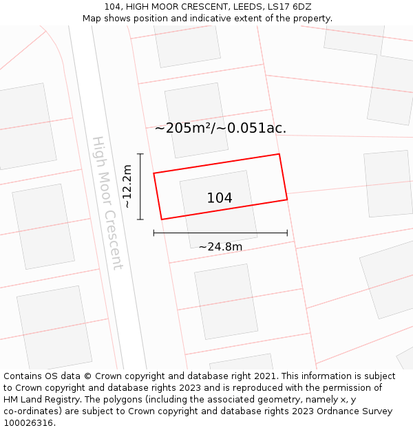 104, HIGH MOOR CRESCENT, LEEDS, LS17 6DZ: Plot and title map