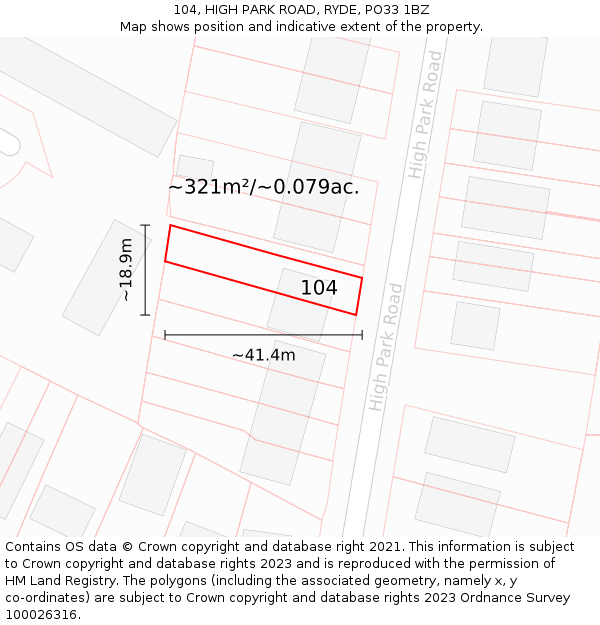 104, HIGH PARK ROAD, RYDE, PO33 1BZ: Plot and title map