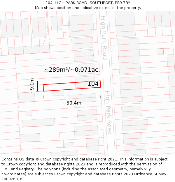 104, HIGH PARK ROAD, SOUTHPORT, PR9 7BY: Plot and title map