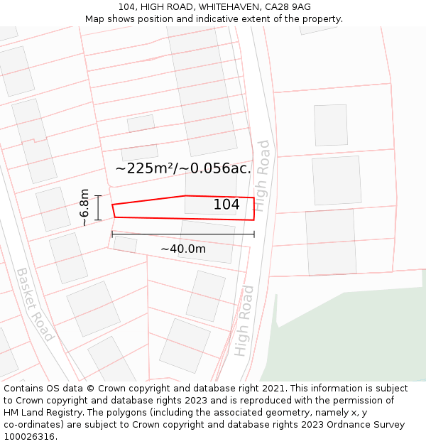 104, HIGH ROAD, WHITEHAVEN, CA28 9AG: Plot and title map