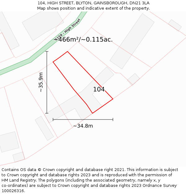 104, HIGH STREET, BLYTON, GAINSBOROUGH, DN21 3LA: Plot and title map