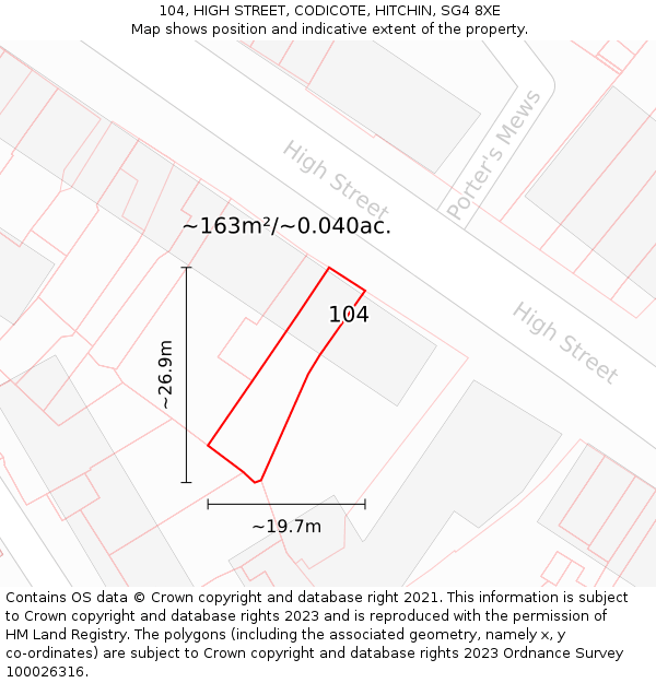 104, HIGH STREET, CODICOTE, HITCHIN, SG4 8XE: Plot and title map