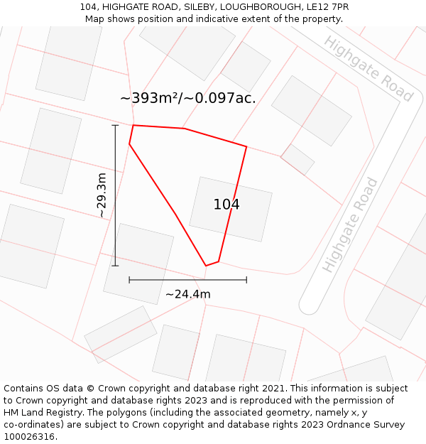 104, HIGHGATE ROAD, SILEBY, LOUGHBOROUGH, LE12 7PR: Plot and title map
