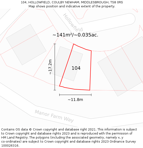 104, HOLLOWFIELD, COULBY NEWHAM, MIDDLESBROUGH, TS8 0RS: Plot and title map