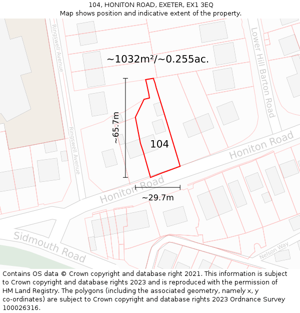 104, HONITON ROAD, EXETER, EX1 3EQ: Plot and title map
