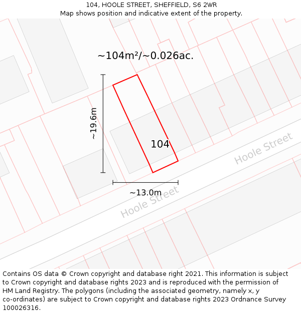 104, HOOLE STREET, SHEFFIELD, S6 2WR: Plot and title map