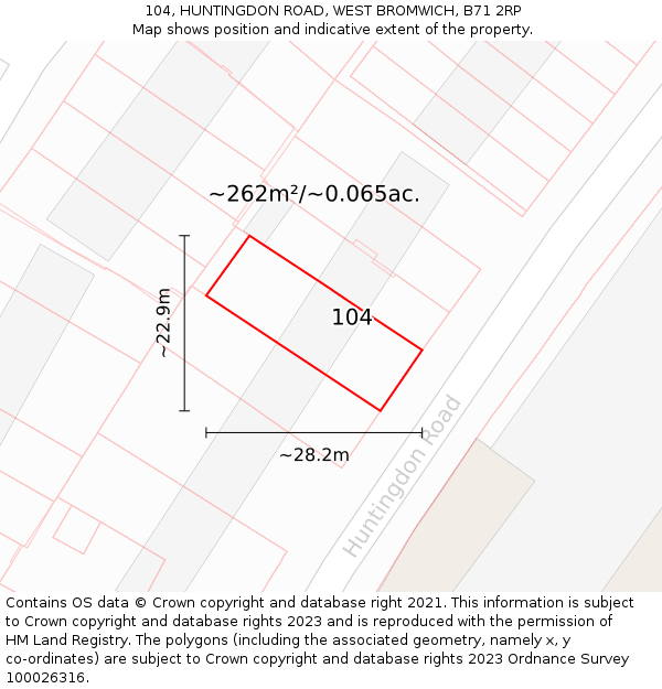 104, HUNTINGDON ROAD, WEST BROMWICH, B71 2RP: Plot and title map