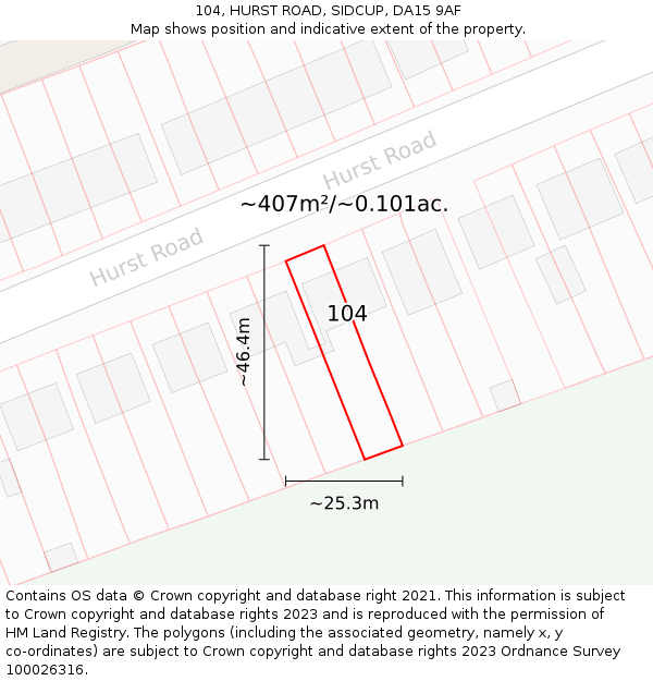 104, HURST ROAD, SIDCUP, DA15 9AF: Plot and title map
